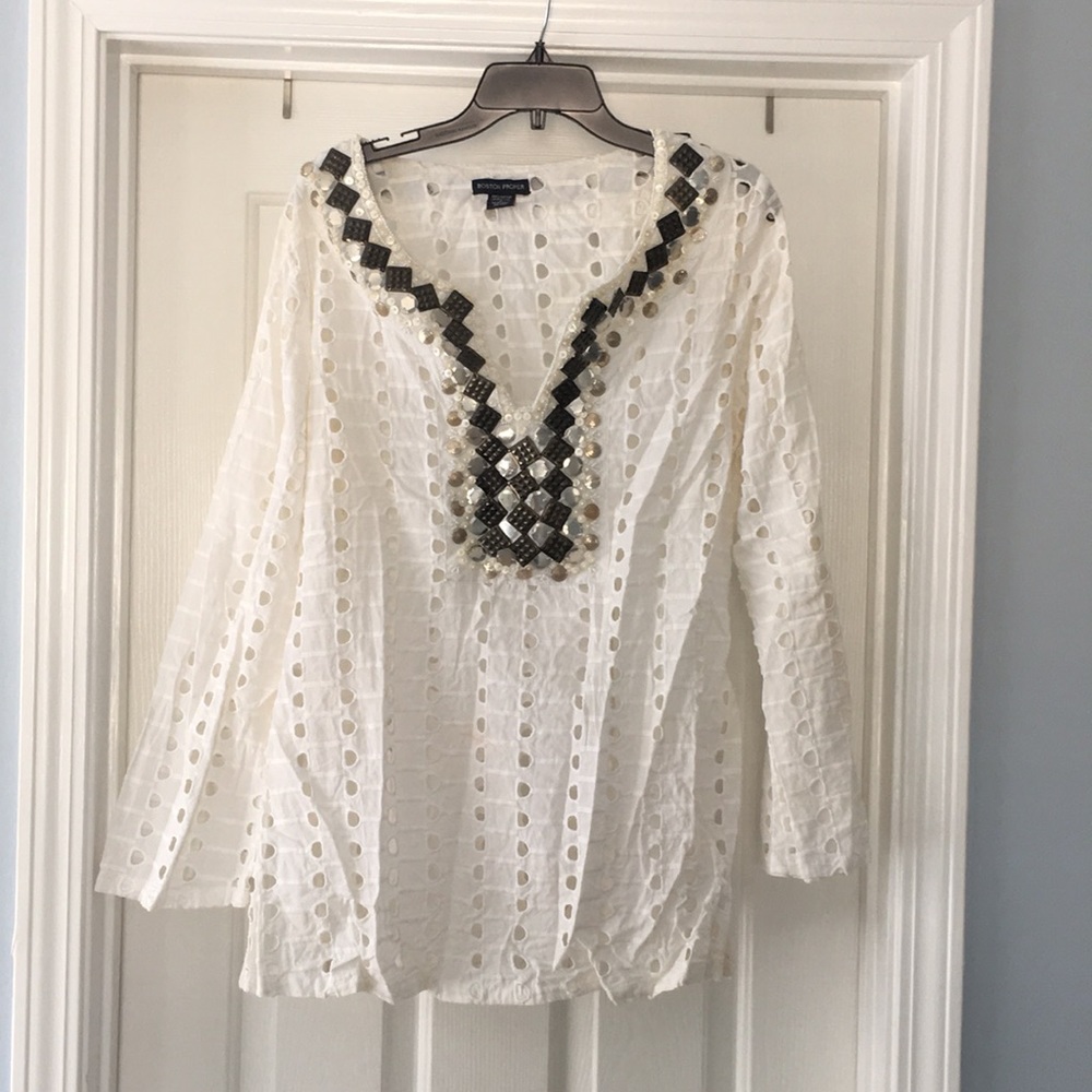 Boston Proper M cover up white tunic shirt